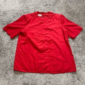 Lauren Lee Blouse Top Womens 10 Red Ruffle Short Sleeve Vintage Padded Shoulders